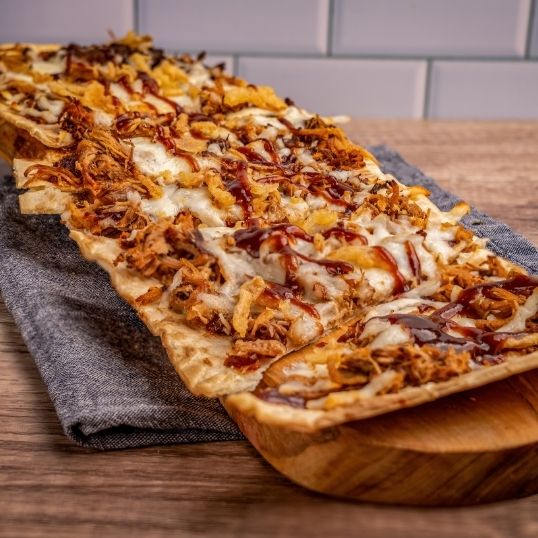 BBQ Pork Flatbread pizza